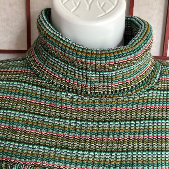 Great Times 1970s Green Striped Long Sleeve Turtleneck Shirt - Picture 4 of 7